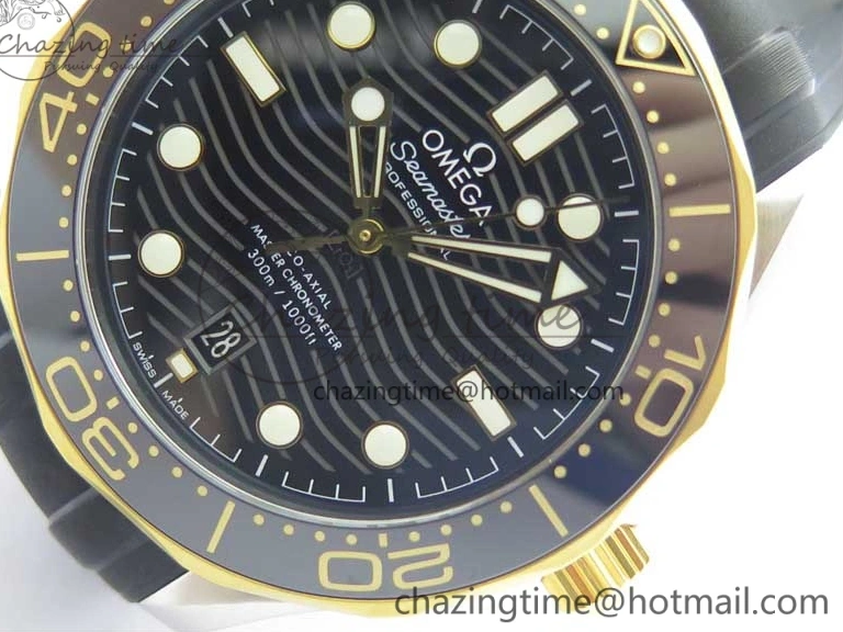0502 Seasonal 2018 Seamaster Diver 300M SS YG VSF 1:1 Best Edition YG Bezel Black Dial on Black Rubber Strap A 7934